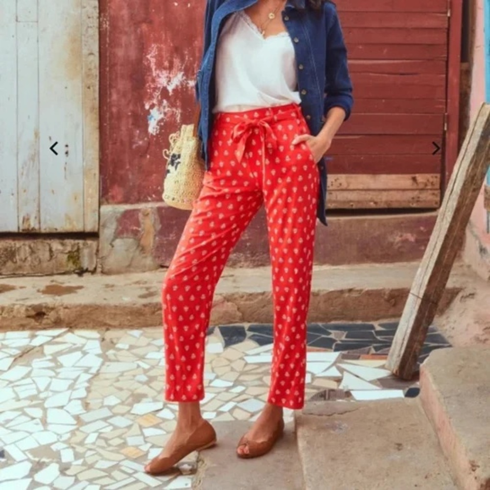 Sézane Eddy Red Ecru Trouser Pants sz FR 36 US 4